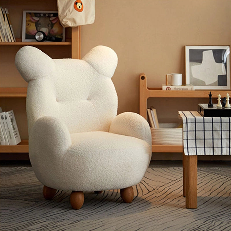 Off-white bouclé bear-ear armchair design reading armchair rounded chair