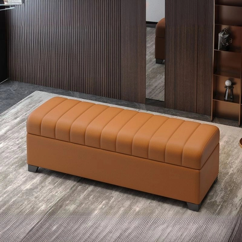 Channel-tufted faux leather bench with bed bench appeal in tan, bench with storage