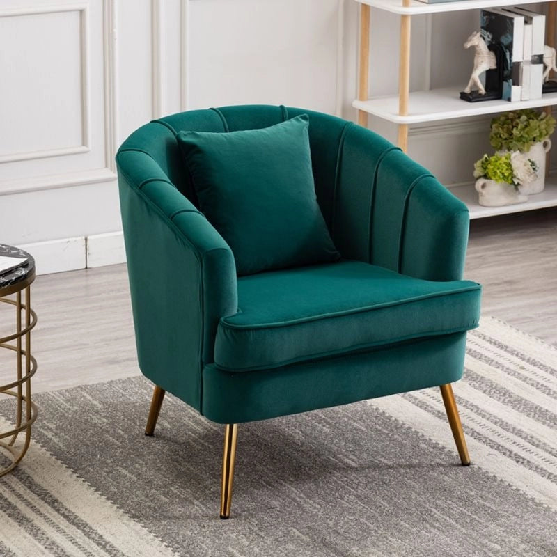Barrel back accent armchair, armchair buy online + single chair, velvet with gold legs