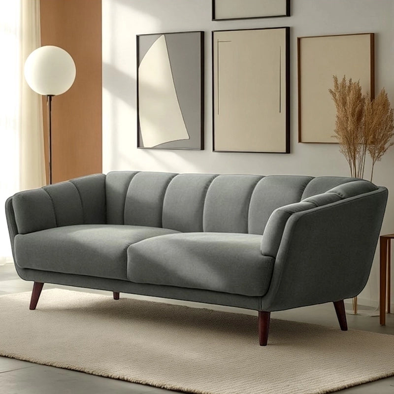 Contemporary channel-tufted back sofa, stylish sofa design, settee design, Grey fabric, 3 seater