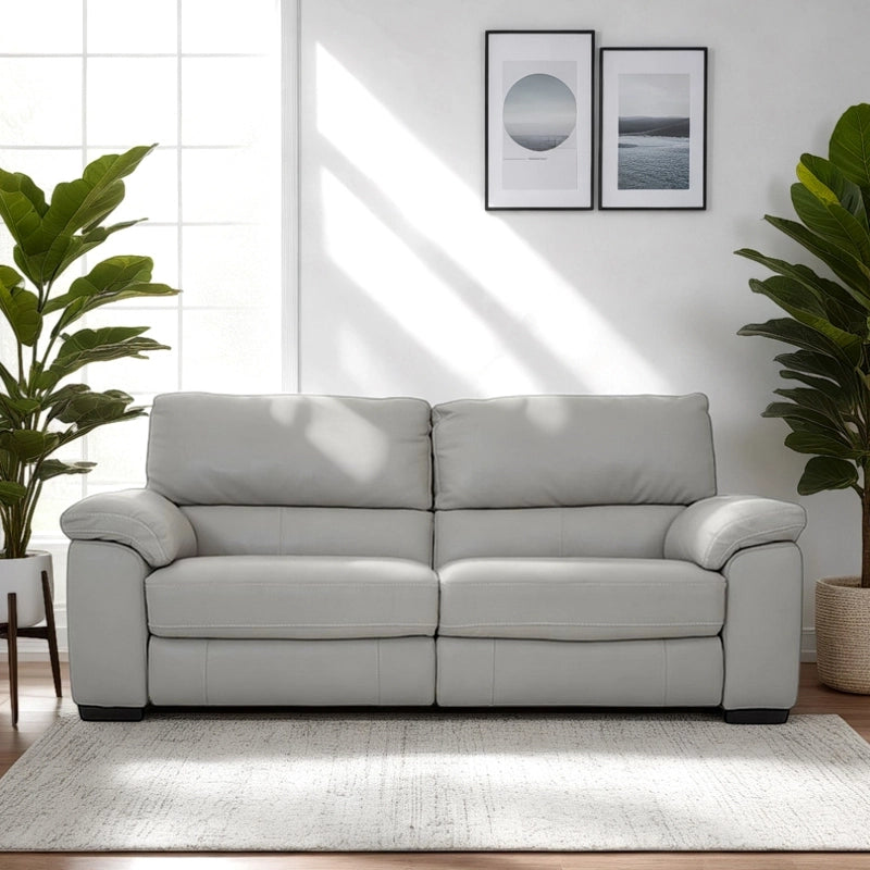 Soft grey leather image with modern sofa design and settee design – 3 seater pure leather