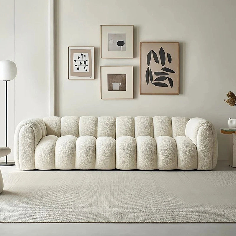 Ivory boucle sofa with soft rounded arms – stylish sofa design, buy sofa online, 3 seater fabric