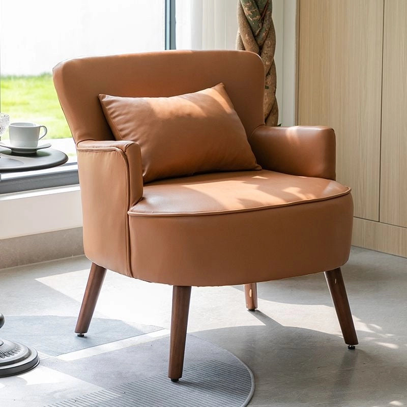 Camel brown faux leather chair with flared arms comfort chair individual living room chair