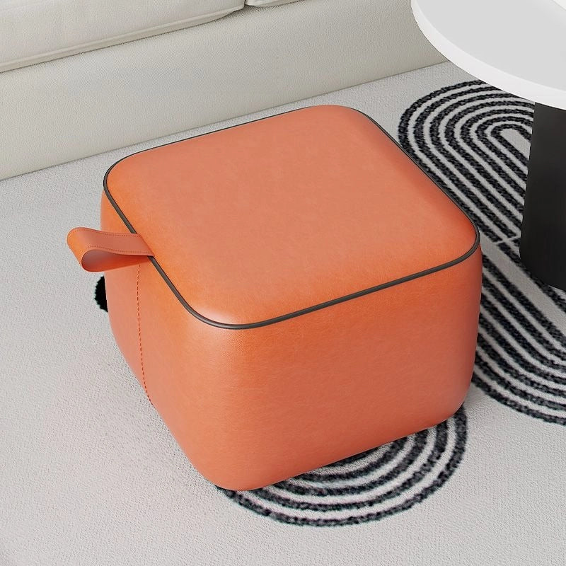Sleek orange ottoman with handle and contrast piping – ottoman stool, footstools and ottomans