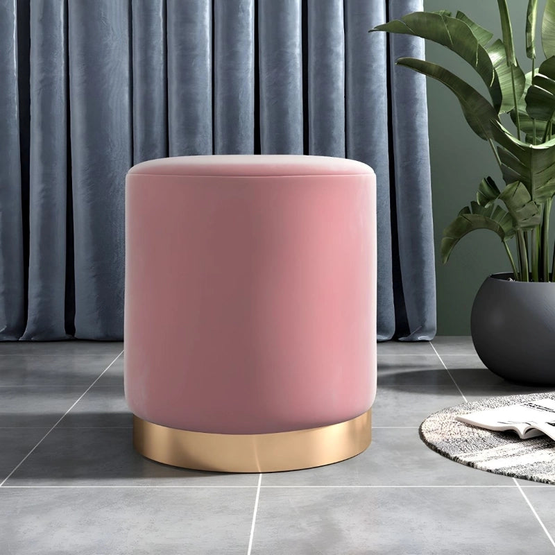 Blush pink round ottoman with gold base, pouf ottoman, living room ottoman