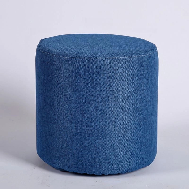 Cylindrical pouffe in blue with footrest and pouf ottoman keywords, fabric top finish