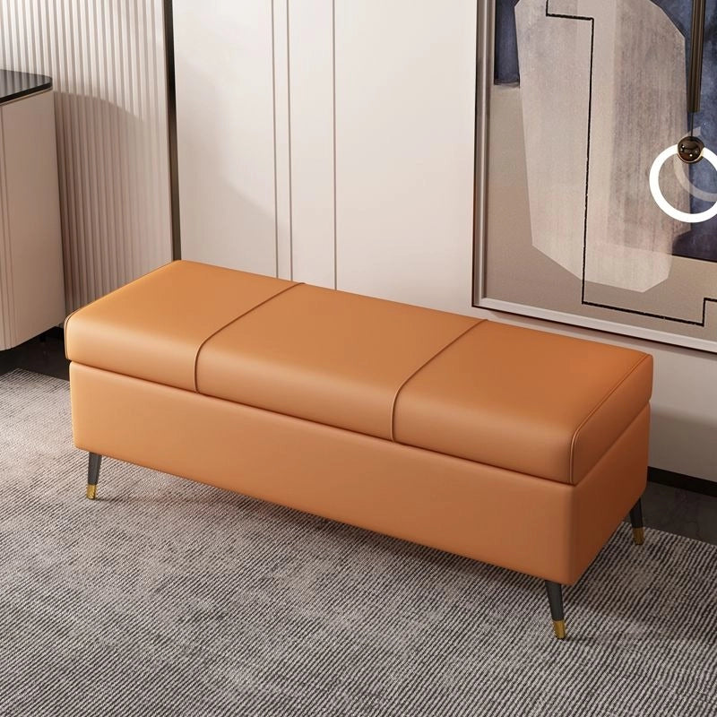 Triple cushioned seat bench ottoman with luxe 2 seater form and faux leather finish