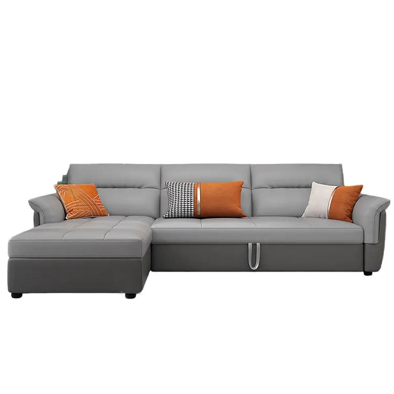 Two-tone grey L-shape sofa bed design with tufted seat – sofa cum bed, sleeper sofa, faux leather