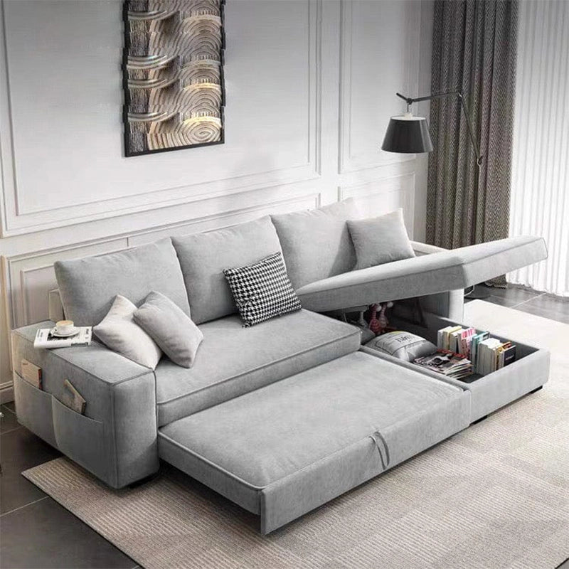 Sleek L-shape sofa bed couch with storage – sofa cum bed, convertible sofa bed – grey fabric