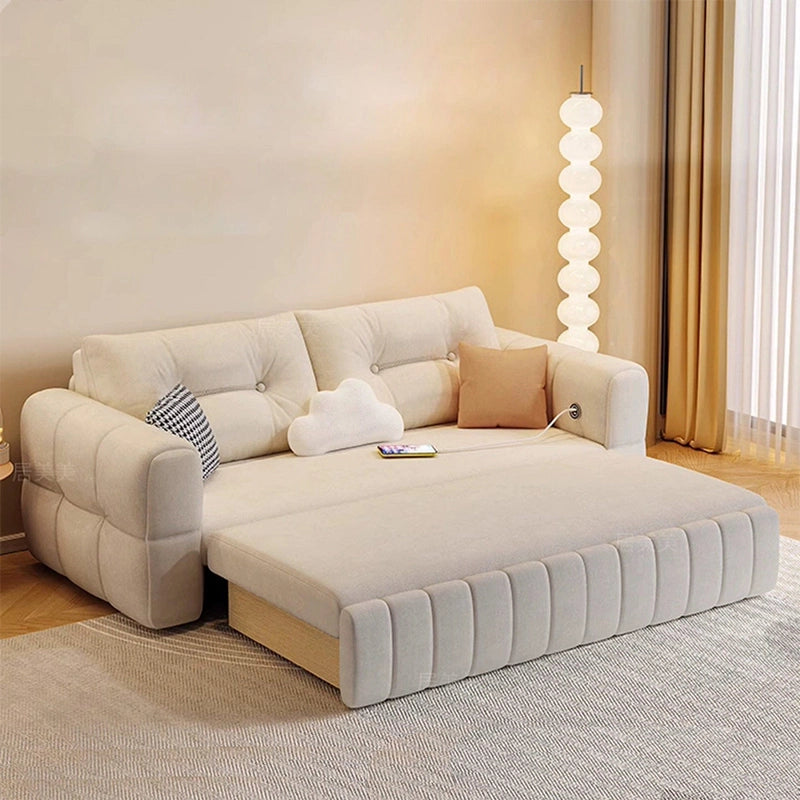 Ivory suede tufted couch with sofa cum bed design and convertible couch sleeper structure