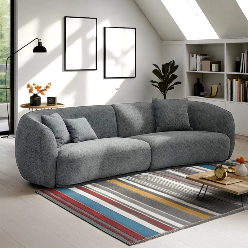Rounded charcoal grey couch set design, modern sofa design, 3 seater boucle