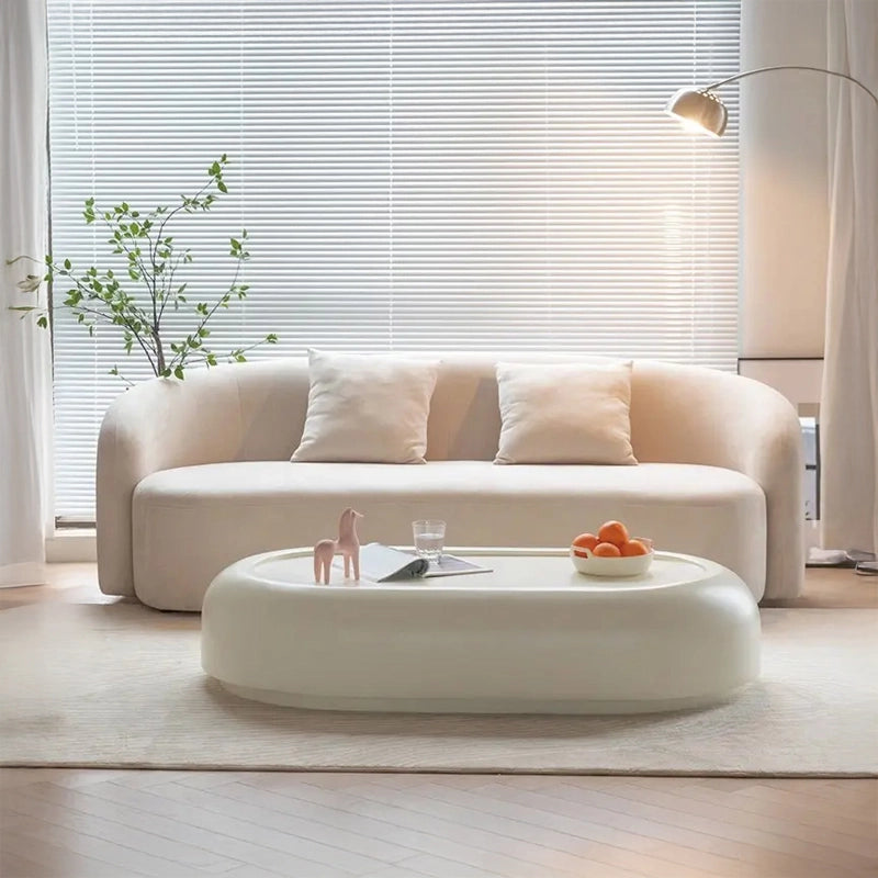 Crescent beige sofa with soft silhouette, velvet sofa designable sofa set, 3 seater