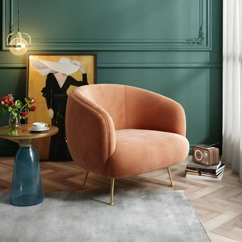 Barrel back lounge chair with curved arms, living room chair, one seater sofa