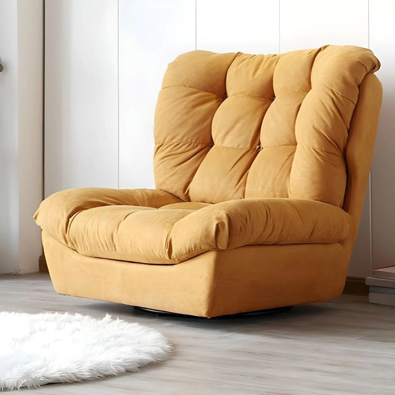 Swivel base photo showing reading armchair and single chair, mustard yellow tone