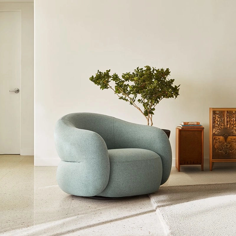 Curved back design with plush seating, high back chair and one seater sofa chair, sage green