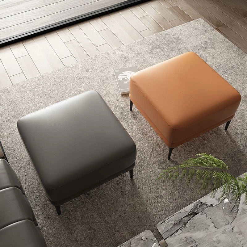 Matte black metal legs photo featuring footstools and ottomans with faux leather surface