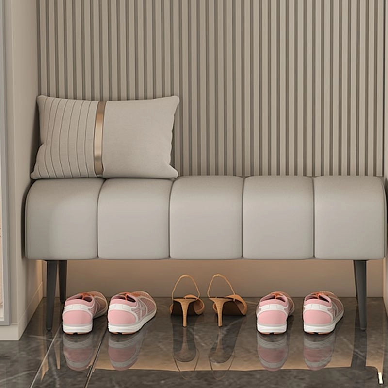 Armless rectangular silhouette showing 2 seater bench and benches and ottomans in beige