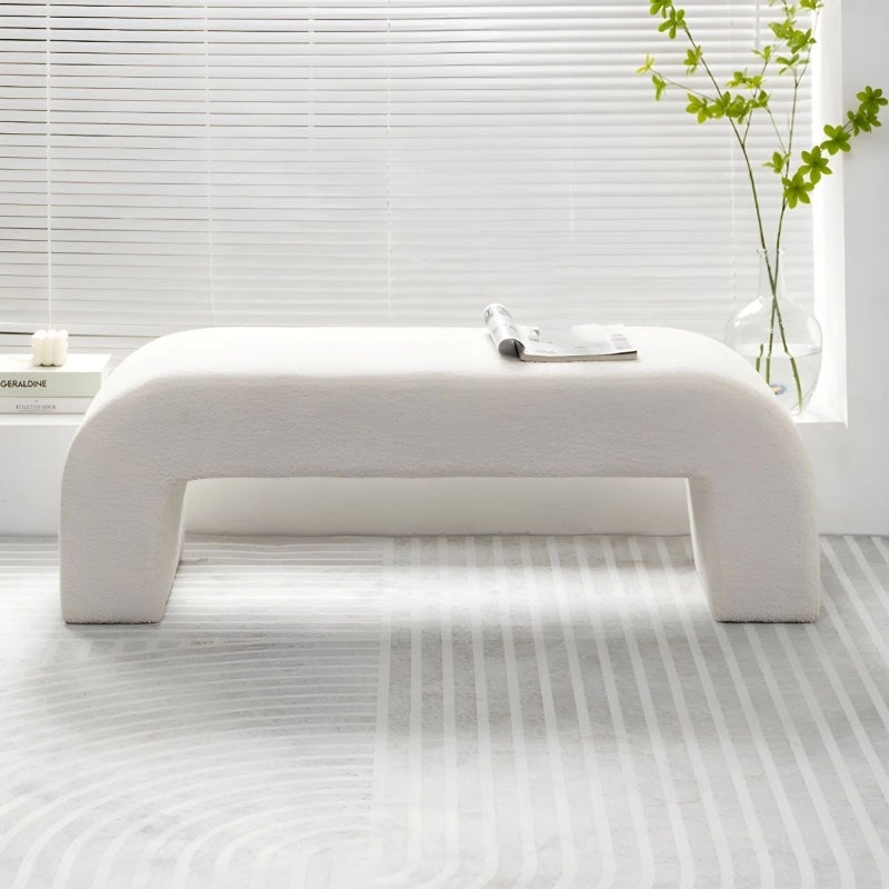 Monochrome boucle fabric bench photo featuring couch bench and bed bench finish