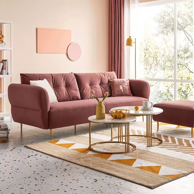 Dusty rose designer sofa image with rounded arms, sofa design, designable sofa set