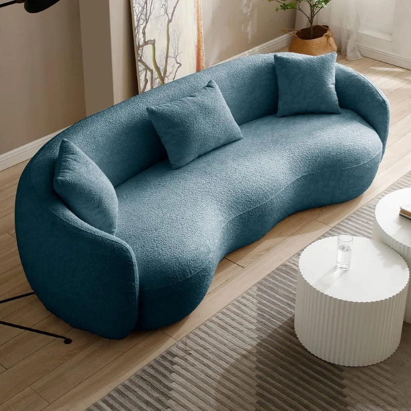 Rounded silhouette teal blue, stylish sofa design with contemporary sofa design appeal
