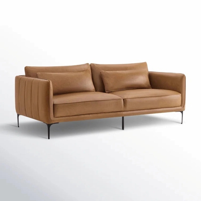 Plush pillow-back lounge sofa, stylish sofa design, 3 seater sofa, tan