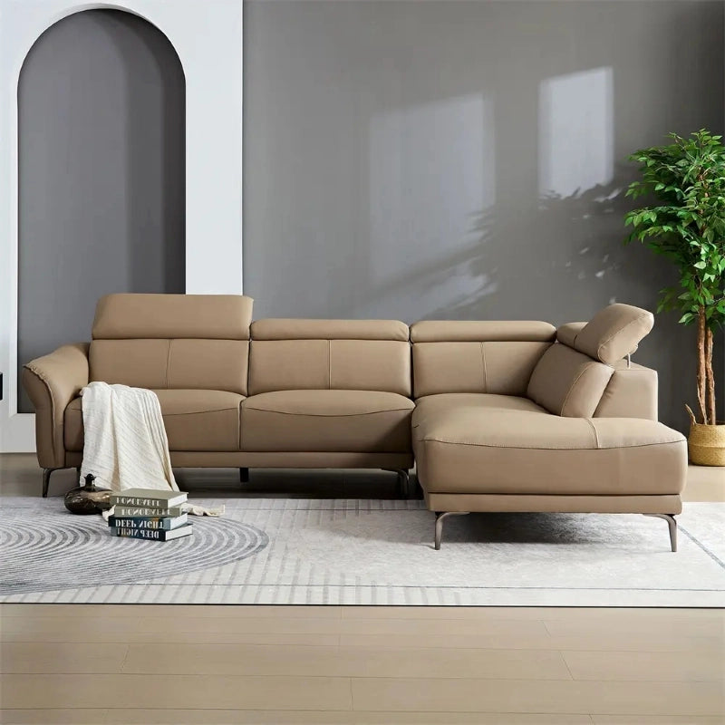 Metallic legs and leather finish luxury couch set with modern sofa shape layout