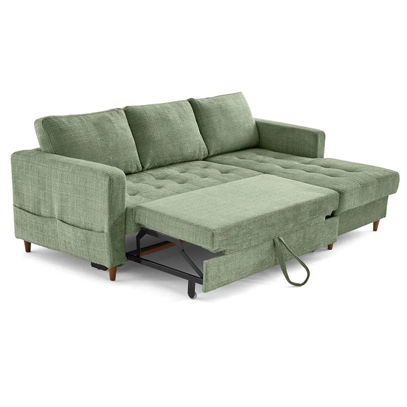 With a neatly integrated pull-out section, it transitions from a three-seater couch to a queen-sized guest bed in seconds.