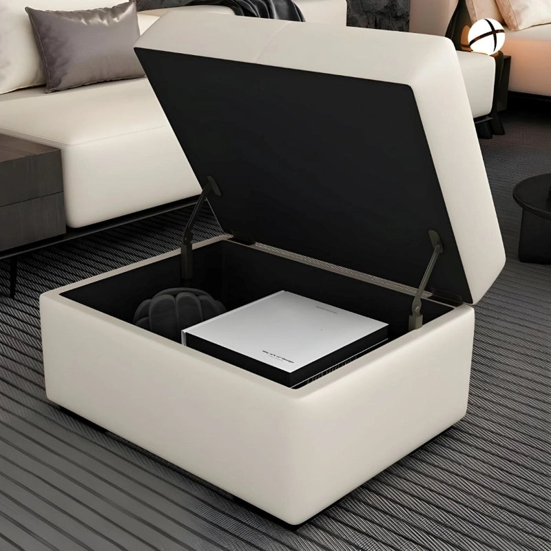 The Rowan ottoman is a compact rectangular stool that merges form with discreet function.