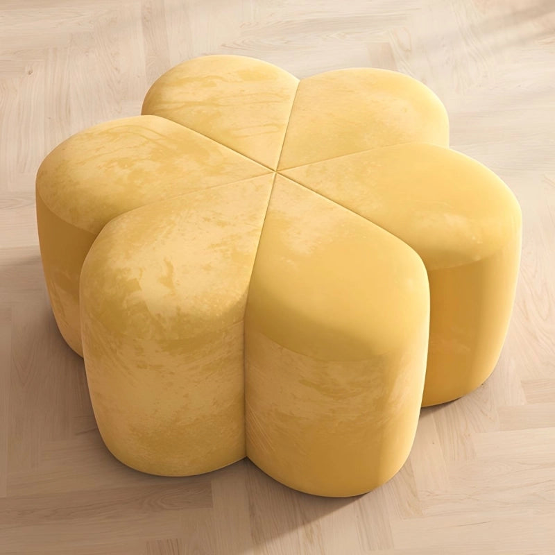 Hexagon-petal velvet ottoman design pouffe ottoman in bold yellow with footstool use