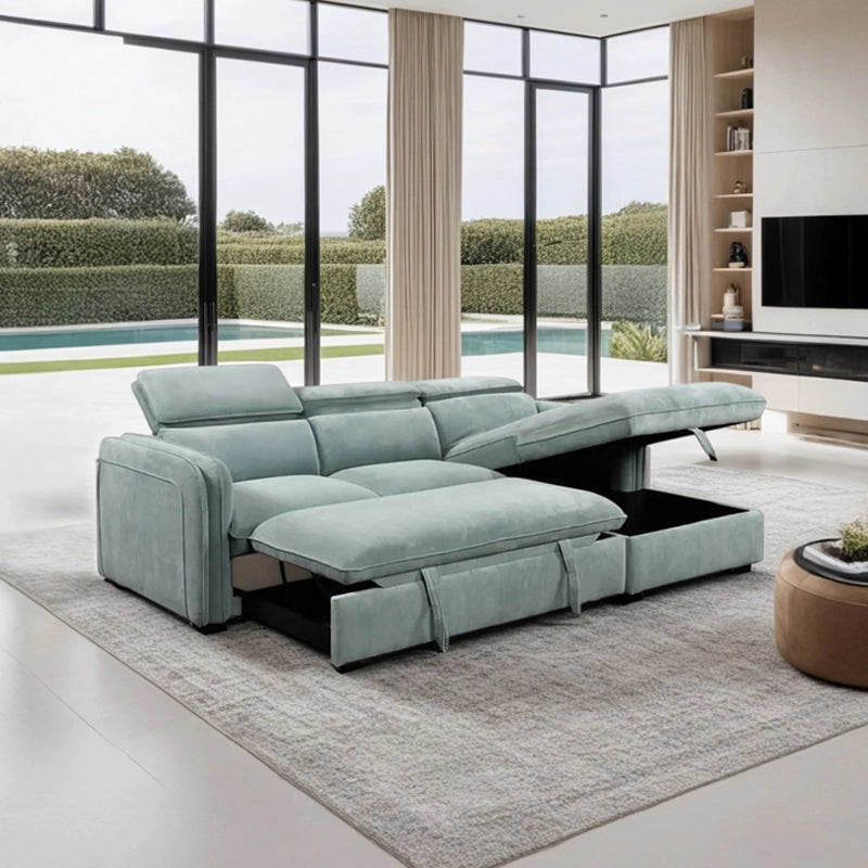 Pull-out sleeper mechanism shown, velvet finish, convertible couch sleeper, sofa cum bed style