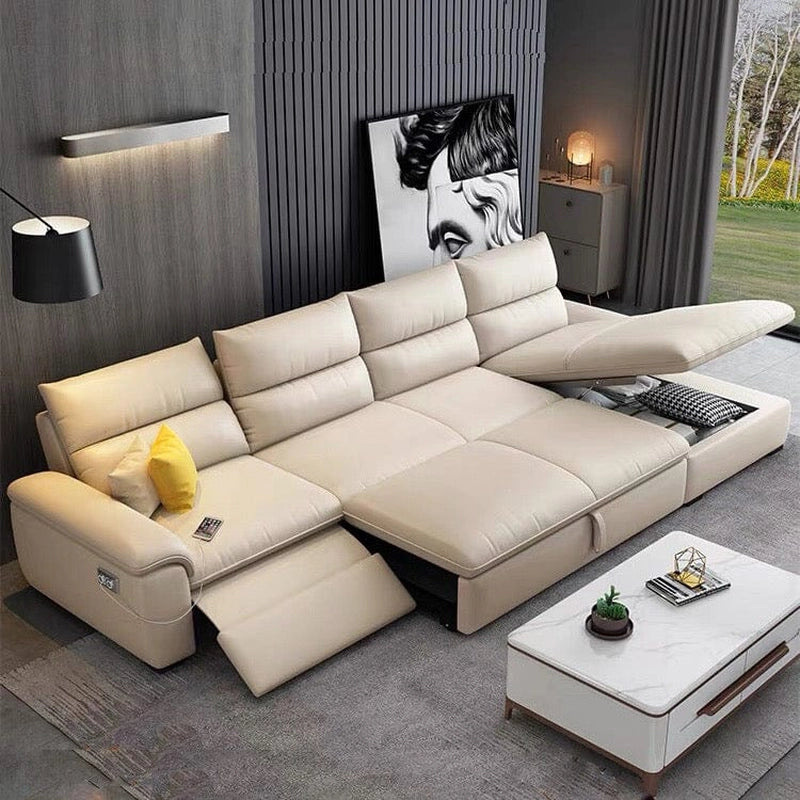 Tufted seat photo with triple backrest – l shape sofa cum bed – sleeper sofa – faux leather