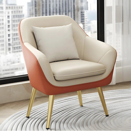 Barrel-back silhouette chair with gold legs, lounge room chair, individual living room chair
