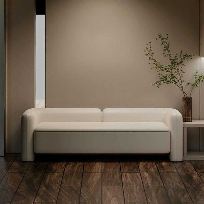Sleek wraparound arms with faux leather, bench sofa and 2 seater bench style