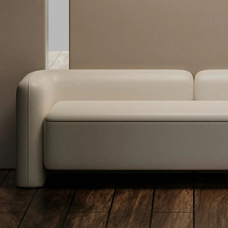 Curved low backrest in mocha tone, bench ottoman and bench sofa styling