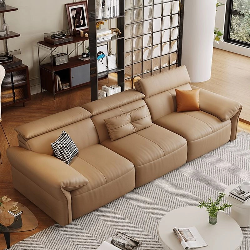 Modern sleeper sofa in smooth tan finish with sofa sleeper style and rectangular shape
