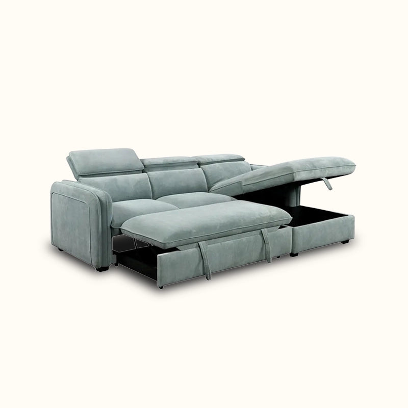 Sleek L-shape sofa bed couch with storage – sofa cum bed, convertible sofa bed – grey fabric