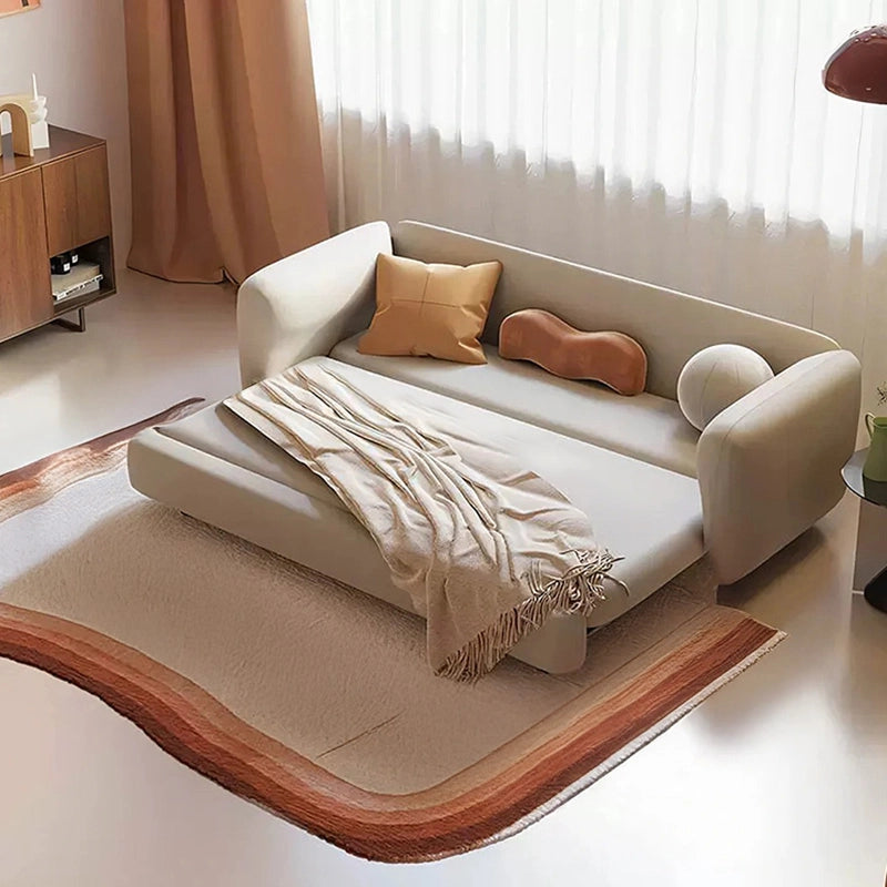 Front view of sofa cum bed featuring sofa cumm bed functionality, sofacumbed versatility, pull out sofa bed mechanism, soft velvet-like fabric upholstery and modern compact living room design