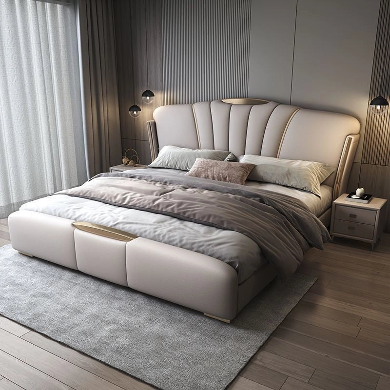 Tomar upholstered bed with king size bed comfort, fan-style vertical panel headboard, modern bed frame styling and premium master bedroom appeal