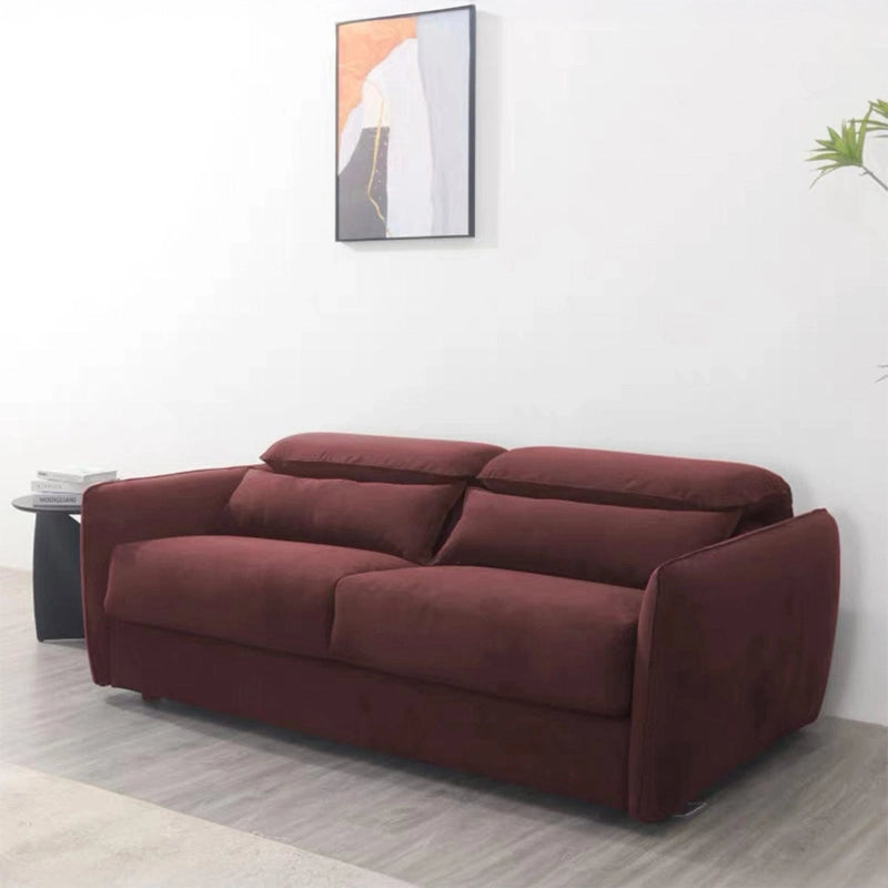 Left angle view of Rhea velvet sofa bed with sofa cum bed functionality, convertible sofa bed design, adjustable headrests and premium microfibre upholstery