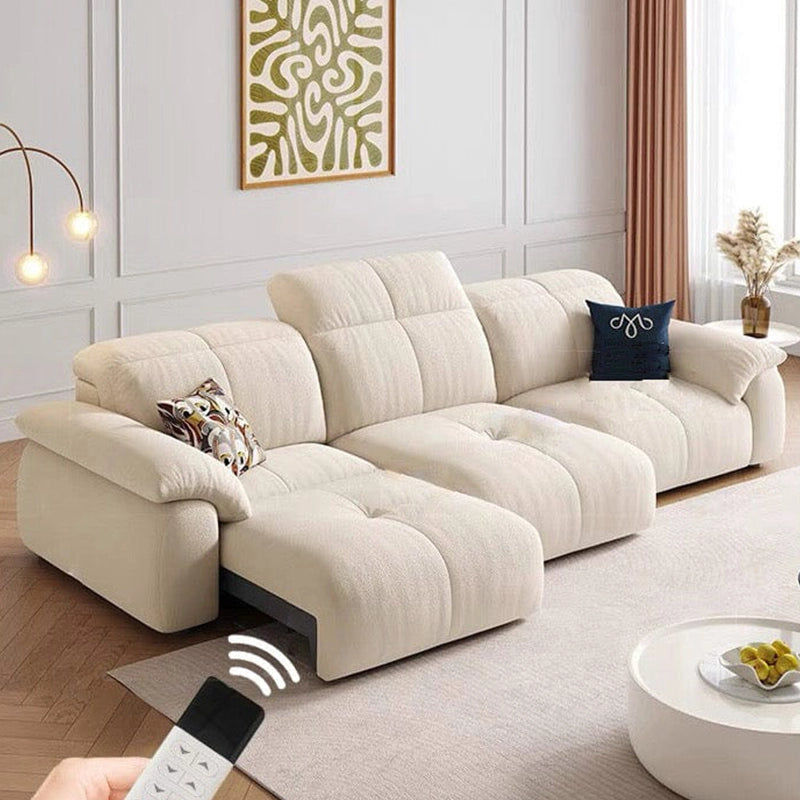 Front angle view of Sahara electric recliner sofa bed with sofa cum bed functionality, couch bed comfort, adjustable headrests and channel tufted backrest