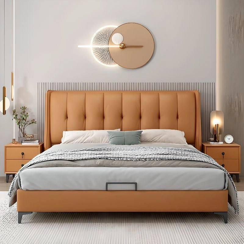Faro bed for king size mattress with upholstered bed construction, master bedroom bed design and durable engineered wood frame support