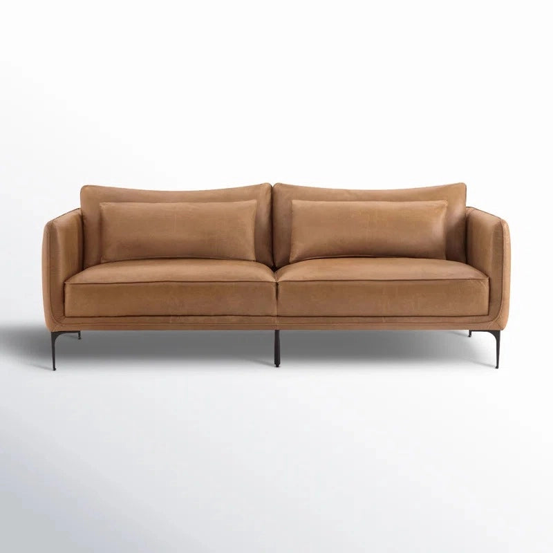  L-shaped fabric couch with slim legs, velvet sofa, 2 seater couch, tan