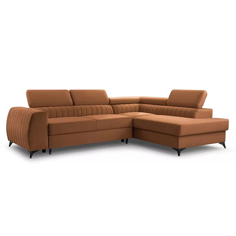Right side view of Meadow pull out sofa bed with sofa cumm bed conversion, sleeper sofa comfort and adjustable headrests
