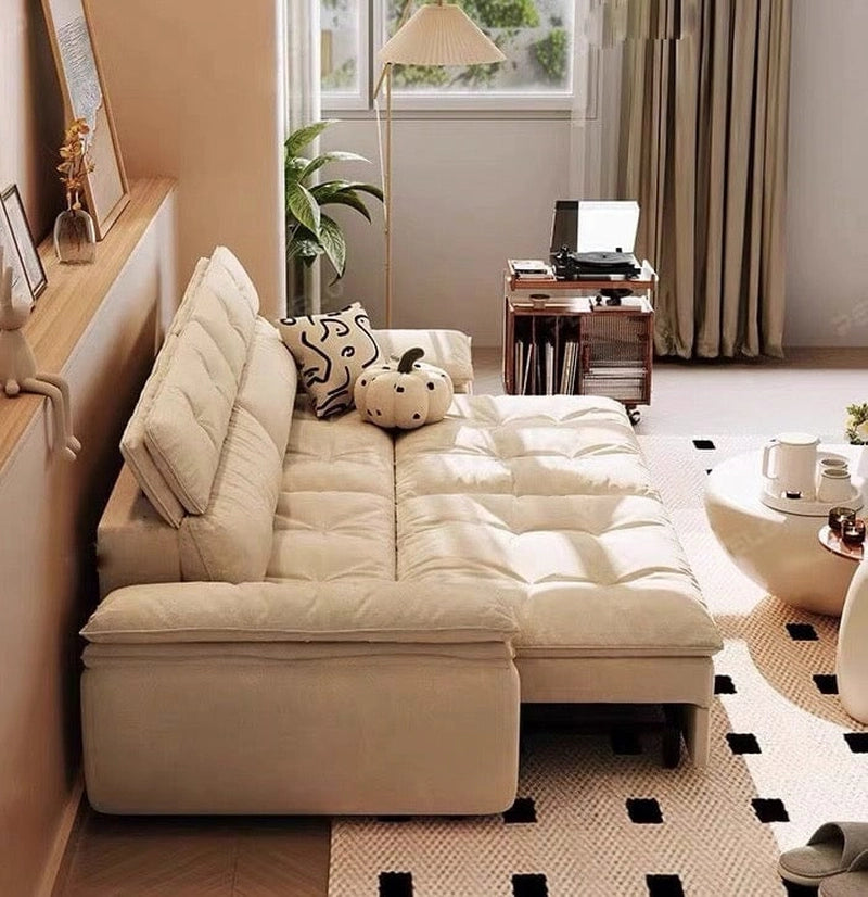 Right side view of Melric pull out sofa bed featuring sofa cumm bed functionality, convertible couch styling, couch bed practicality and plush seating comfort