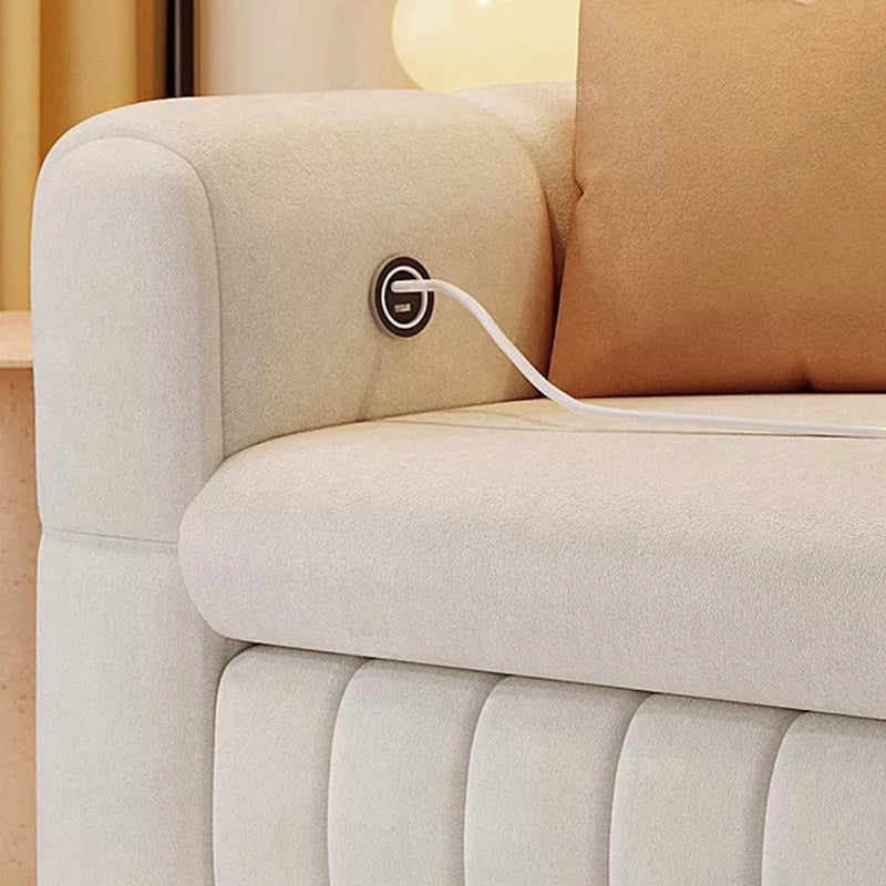 Plush backrest with button sections in couch bed form, merging sofa cum bed design appeal