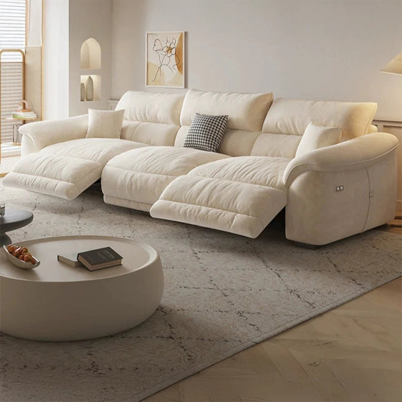 Left side view of Nestor sofa recliner with L shaped sofa configuration, luxury sofa comfort, plush armrests and premium grey microfiber upholstery