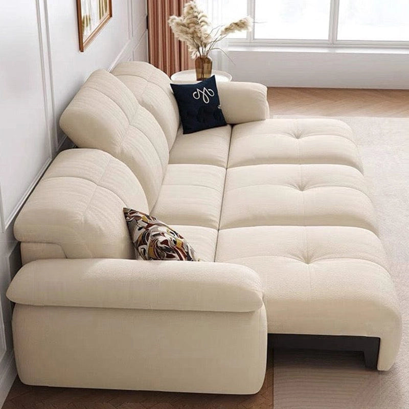 Left side view of Sahara motorised sofa bed featuring sofacumbed functionality, sofa bed comfort, electric conversion mechanism and pillow top armrests