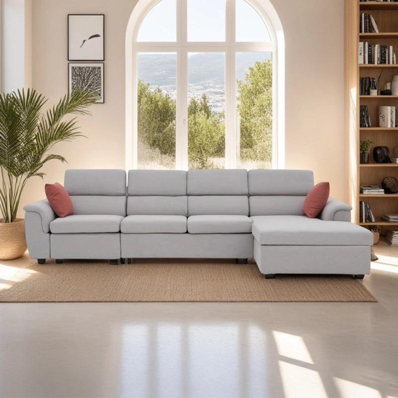 Right side profile view of Sarnis convertible sofa bed featuring sofacumbed comfort, couch bed functionality and contemporary L shape design