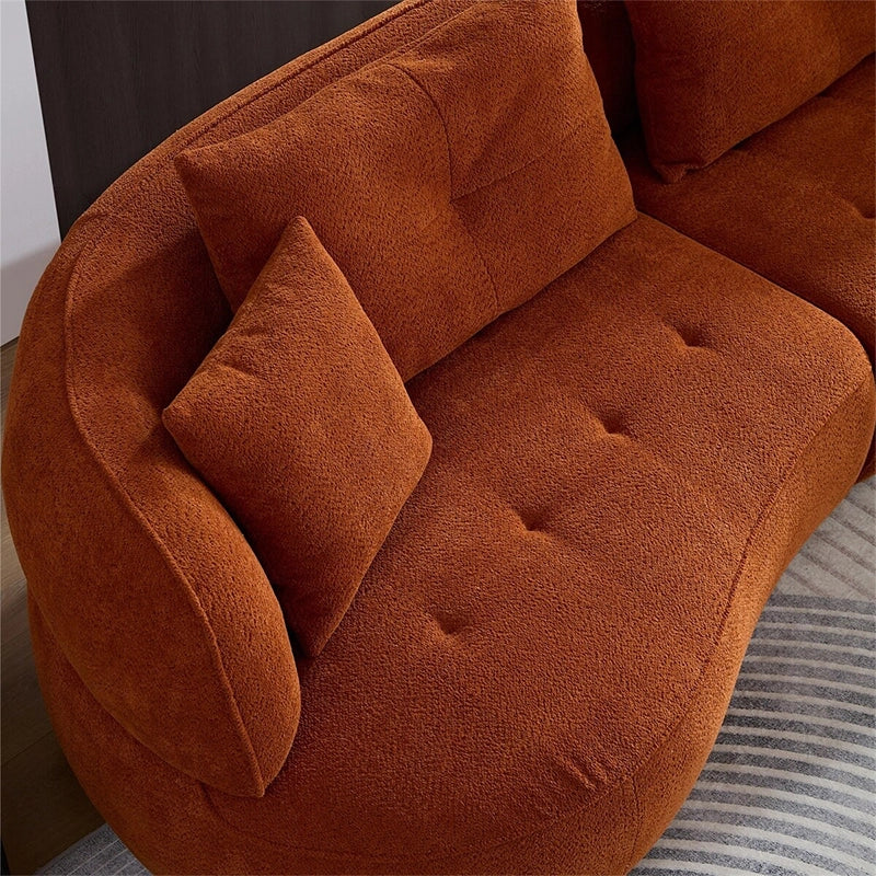 Left side view of Selestial sofa set showcasing luxury sofa comfort, curved sofa profile, rounded armrests, fabric sofa texture and spacious 3 seater sofa seating