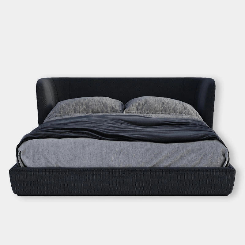 Caraway upholstered bed for king size mattress featuring a master bedroom aesthetic, supportive wingback headboard and durable bed frame construction